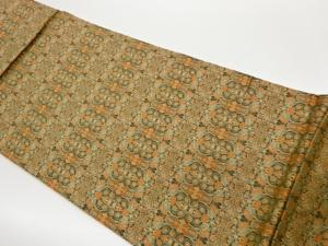 抽象草花模様織出しリバーシブル全通洒落袋帯